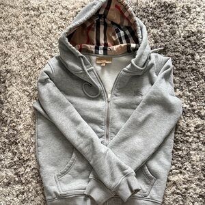 Burberry Grey Hoodie with Nova Check Hood Lining